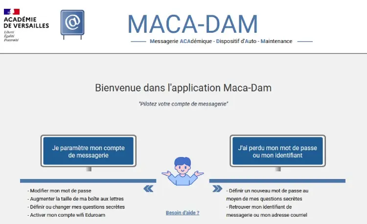 Maca Dam est l'outil de gestion de compte pour Webmail Versailles
