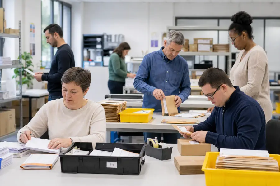 Activité de conditionnement et tri de courrier en ESAT