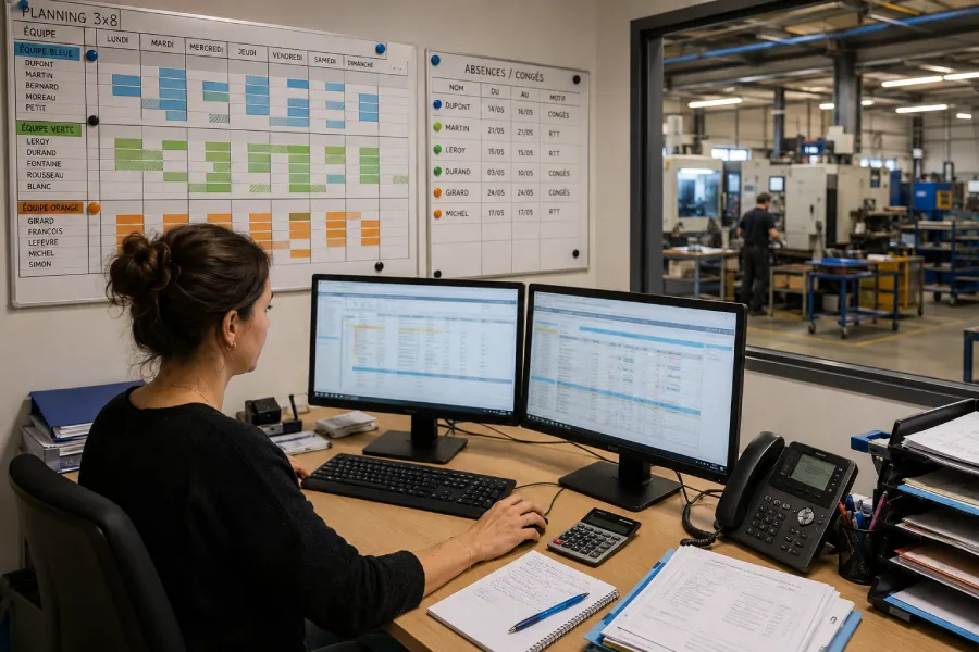 Une responsable administrative vérifie les éléments variables de la paie d'une PME