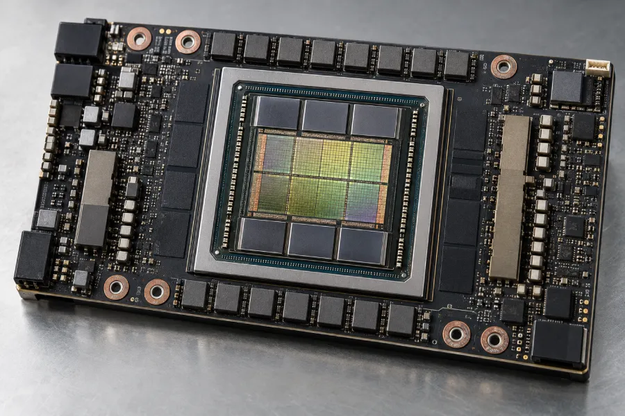 Module accélérateur GPU de datacenter avec piles de mémoire HBM autour du processeur